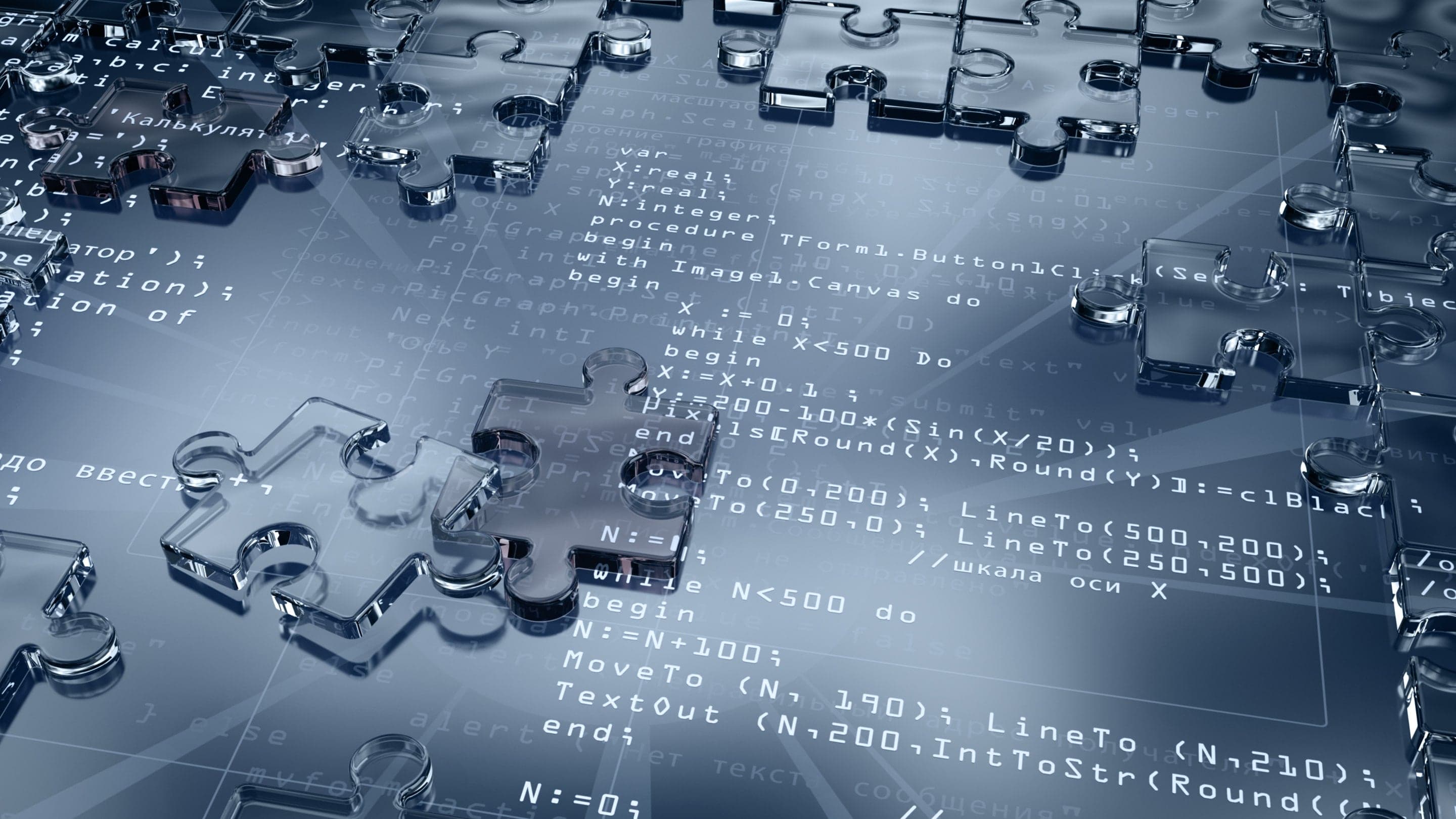 A puzzle pieces on a glass surface